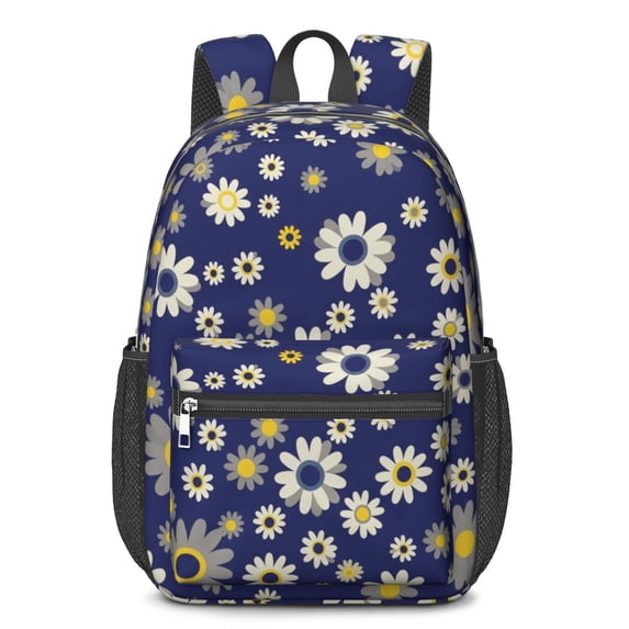 Daisy Pioneer Flower Blue Pattern 17" School Backpacks for Teens,Waterproof Oxford Fabric,S-Shape Padded Straps for School,Travel,Hiking,Camping