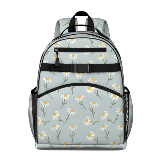 Daisy Pioneer Flower Blue Pattern Cute School Backpack Bag for School with Padded Back and Adjustable Shoulder Straps 15.25"x11.5"x5.25"