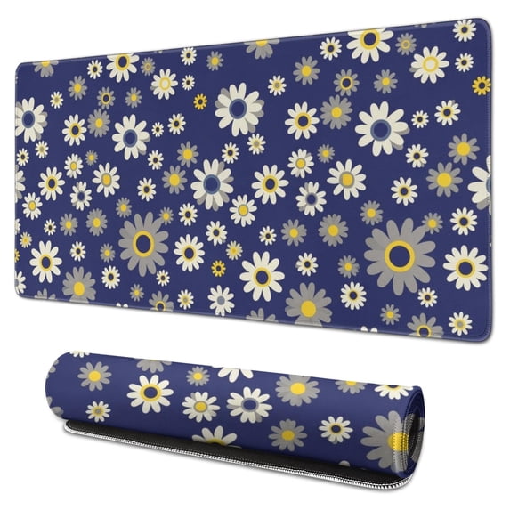 Daisy Pioneer Flower Blue Pattern Extended Large Mouse Pad, Keyboard ...