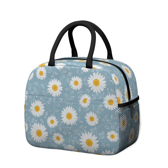 Daisy Pioneer Flower Blue Pattern Insulated Leakproof Lunch Box for Work, Lunch Bag for Women Men, Loncheras Para Mujer for Beach Travel Picnic Camping
