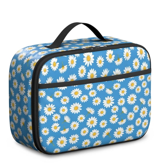 Daisy Pioneer Flower Blue Pattern Insulated Lunch Bag Teens,Bento School Lunch Bag for Teens for Work,Picnic or Travel 10.6x7.7x4.3 Inches,12 Can Capacity