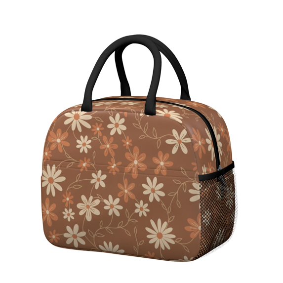 Daisy Pioneer Flower Brown Pattern Insulated Leakproof Lunch Box for Work, Lunch Bag for Women Men, Loncheras Para Mujer for Beach Travel Picnic Camping