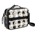 thumbnail image 1 of Daisy Pioneer Flower Gingham Pattern Insulated Lunch Bag with Shoulder Strap and Bottle Holder,Bento School Lunch Bag Box,11x9.5x3.5 Inches, 1 of 5