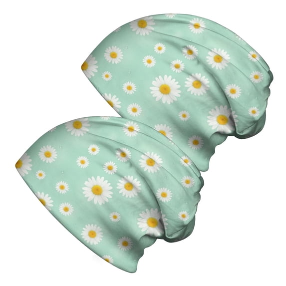 Daisy Pioneer Flower Green Pattern 2 Pack Slouchy Beanie Hat, Warm ...
