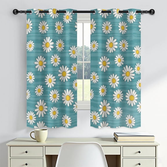 Daisy Pioneer Flower Green Pattern Blackout Curtains,Triple Weaved Fabric,Thermal Insulated,Room Darkening,Grommet Top,2 Panels,42x72in(107x183cm)