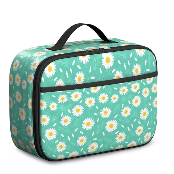 Daisy Pioneer Flower Green Pattern Insulated Lunch Bag Teens,Bento School Lunch Bag for Teens for Work,Picnic or Travel 10.6x7.7x4.3 Inches,12 Can Capacity