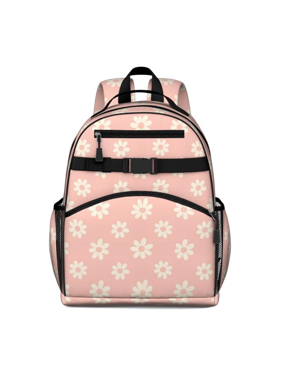Daisy Pioneer Flower Pink Pattern Backpack for School, Cute School Bag with Adjustable Shoulder Straps and Padded Back, 15.25"x11.5"x5.25"