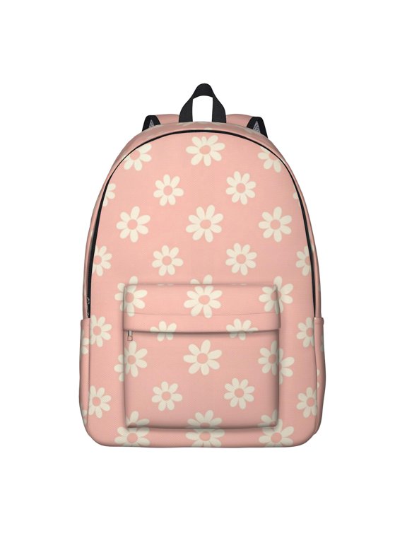 Daisy Pioneer Flower Pink Pattern Backpack for School, Cute School Bag with Adjustable Shoulder Straps and Padded Back, 15.7"x11.8"x5.5"