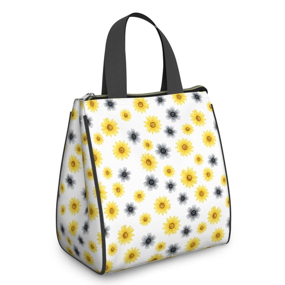 Daisy Pioneer Flower and Sunflowers Insulated Lunch Bag for Women Men, Large Portable Soft Cooler Tote, Thermal Food Storage Bag with Pearl Cotton, 8.66L, 8.75"x5.75"x9.5"