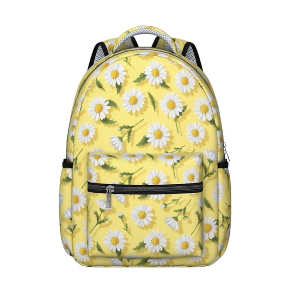 Daisy Pioneer Flower Yellow Pattern Backpack for School, Cute School Bag with Adjustable Shoulder Straps and Padded Back, 15.3"x11"x7.1"