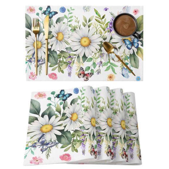 Daisy Placemats Set of 1, Watercolor Spring Daisy Flowers Butterfly Non-Slip Place Mats Washable Table Mats for Kitchen Dining Table Decorations Indoor/Outdoor