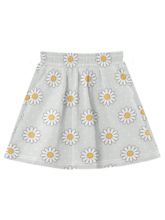 Daisy Polka Dots Athletic Skirt with Pockets and Built-in Shorts for 3-8Y