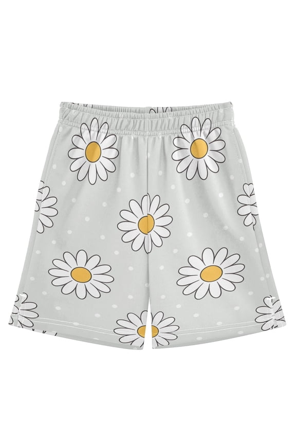 Daisy Polka Dots Pattern Athletic Shorts Breathable with Comfort Fit Drawstring Casual Sweatshorts Small