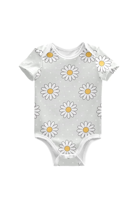 Daisy Polka Dots Pattern Baby Bodysuits 100% Cotton Short Sleeve for 0-24 Months Baby Golf Outfit 12Months