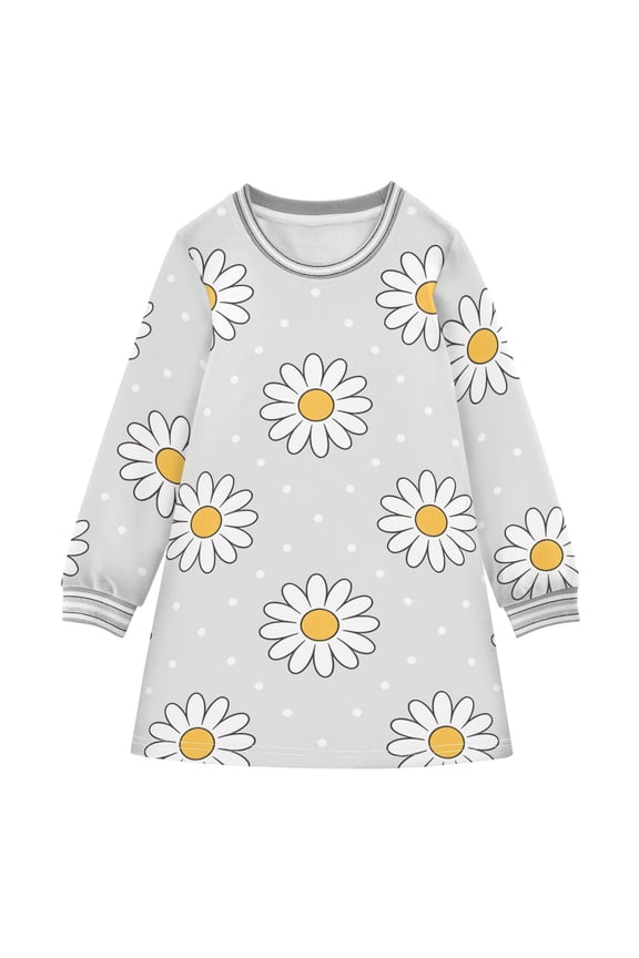 Daisy Polka Dots Pattern Girls'long-sleeved dress Thickened A-dress Warm Dress Basic Shirt Party Dresses