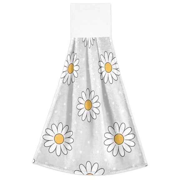 Daisy Polka Dots Pattern Hand Towels 2 Pack Quick Dry Velvet Soft with Velcro Kitchen Bath 14x18in