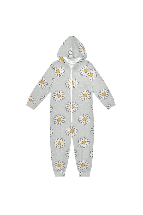 Daisy Polka Dots Pattern One Piece Pajamas Soft Jumpsuit Cozy Sleep and Play Romper Zipper and Pockets 12Y-13Y