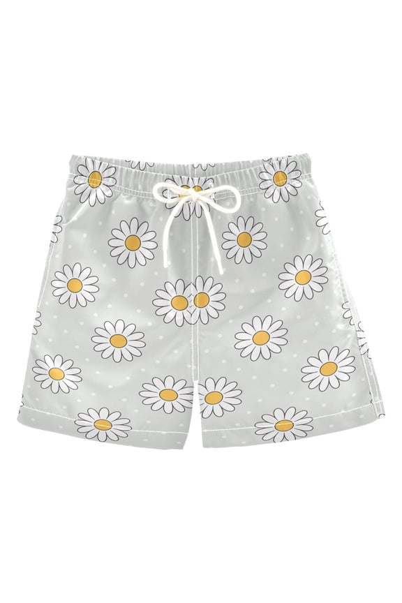 Daisy Polka Dots Pattern Swim Trunks Quick Dry Beach Pool Board Shorts Lightweight Stylish Print Sizes 2T to XL