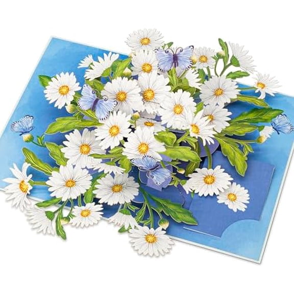 Daisy Pop Up Cards, White Daisy, Butterfly, 3D Greeting Cards, Gifts for Birthday, Mothers Day, Valentines Day, Mom, Wife, Girlfriend, Sister, 5x7 - Includes Envelope And Message Note
