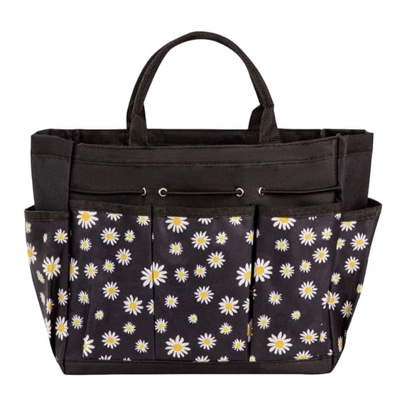 Daisy Print Garden Tool Tote Bag,12.2X5.5X9.8inch Multi-Pocket Gardening Organizer, Heavy Duty Canvas Tool Carrier, Garden Tool Storage Bag, Large Capacity Tote for Gardening Tools Supplies
