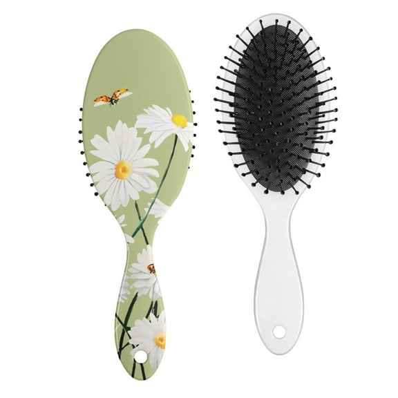 Daisy Print Hair Brush, Vintage Floral Detangling Paddle Brush with Artistic Boho Style and Watercolor Daisy Artwork, Great Gift Idea for Hair Care