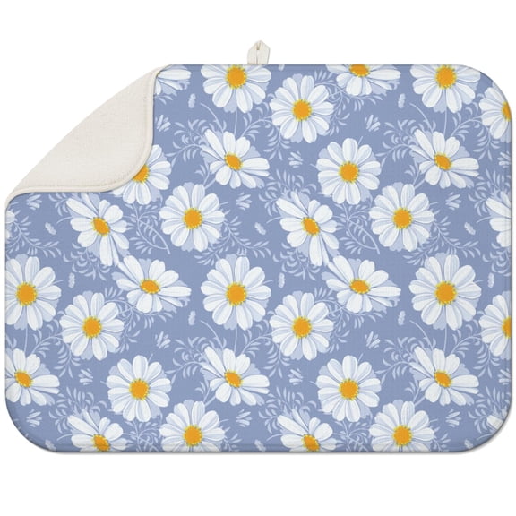 Daisy Print Kitchen Drying Mat - Super Absorbent Microfiber Dish Drying Pad with Floral Pattern 18x24 Inch