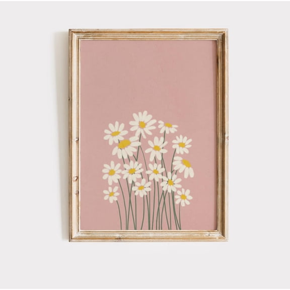 Daisy Print, Pink Floral Wall Art, Unframed Paper Poster 24x36in