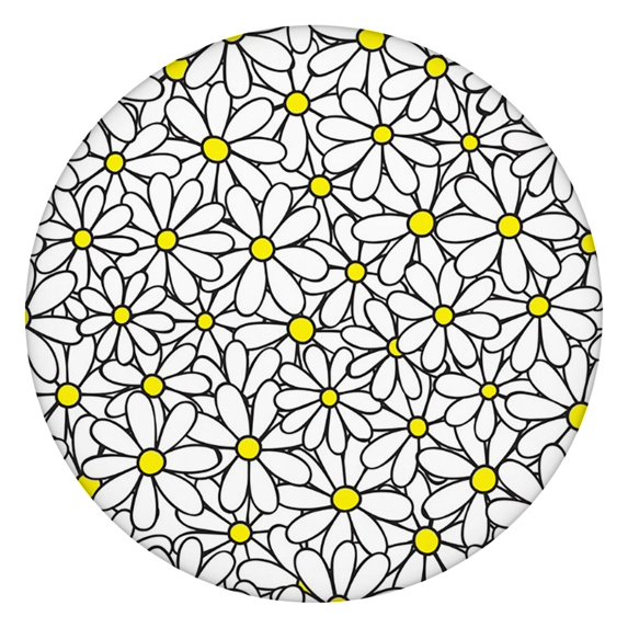 Daisy Print Round Tablecloth, Elastic Fit for Seasonal Dining Decor, Home or Patio Use, Fits 44-52"