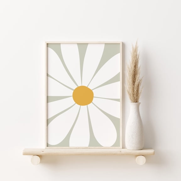 Daisy Print, Sage Green Floral Print, Unframed Paper Poster 8x10in