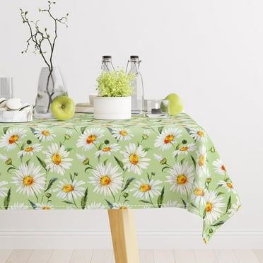 Daisy Print Tablecloth 60x102 Inch Spring Summer Floral Table Cloth Rectangle Green Daisy Flower Table Cover for Kitchen Dining Table Picnic Decoration Supplies