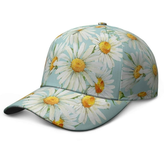 Daisy Print Wash Cap – Cute Boho Floral Adjustable Baseball Cap with Vintage Yellow Bloom and Artistic Design