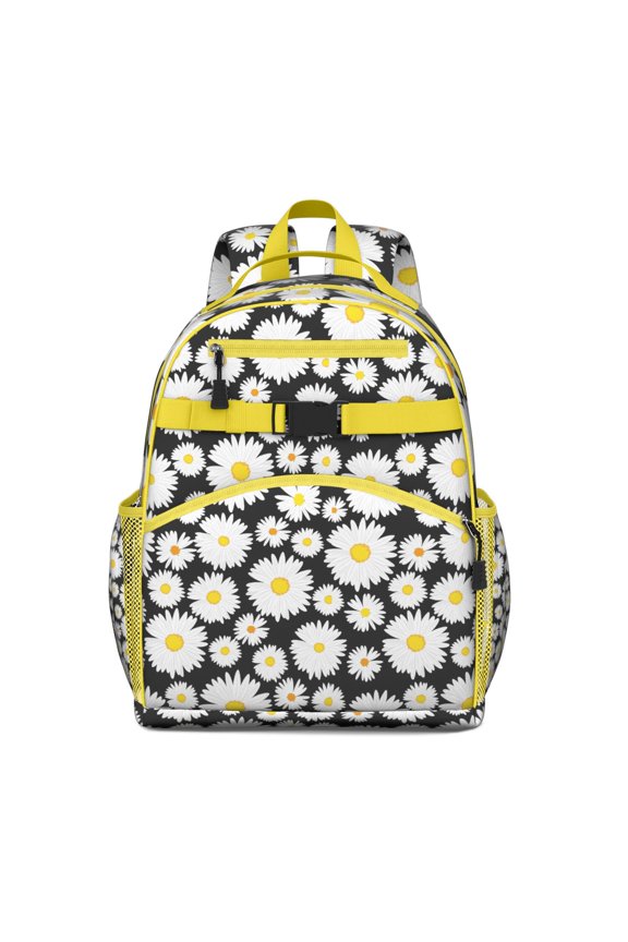 Daisy Print Waterproof School Backpack - Ergonomic Travel Daypack with Chest Strap for Teens, Lightweight Student Book Bag
