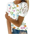 thumbnail image 1 of Daisy Printed Tops for Women Summer Crew Neck Tee Short Sleeve Shirts Sexy Hollow Out Tee Shirts Slim Fitted Tunic Tops Pullover Sweater Blouses Going Out Beach Vacation Clothes 2025, 1 of 6