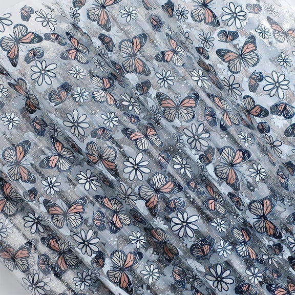 Daisy Printed Transparent Vinyl Roll Butterfly Flower Clear Waterproof TPU Black Fabric Jelly Leather 47.2x11.8in PVC for Cosmetic Bag Bows Wallets Earrings Making DIY Projects Craft for diy