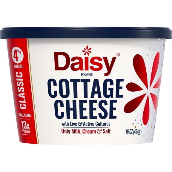 Daisy Pure and Natural Cottage Cheese, 4% Milkfat, 16 oz (1 lb) Tub (Refrigerated) 13g of Protein per Serving