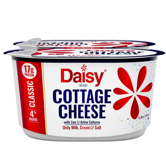 Daisy Pure and Natural Cottage Cheese, 4% Milkfat, 2-pack 5.3 oz Cups (Refrigerated) - 17g of Protein per Serving