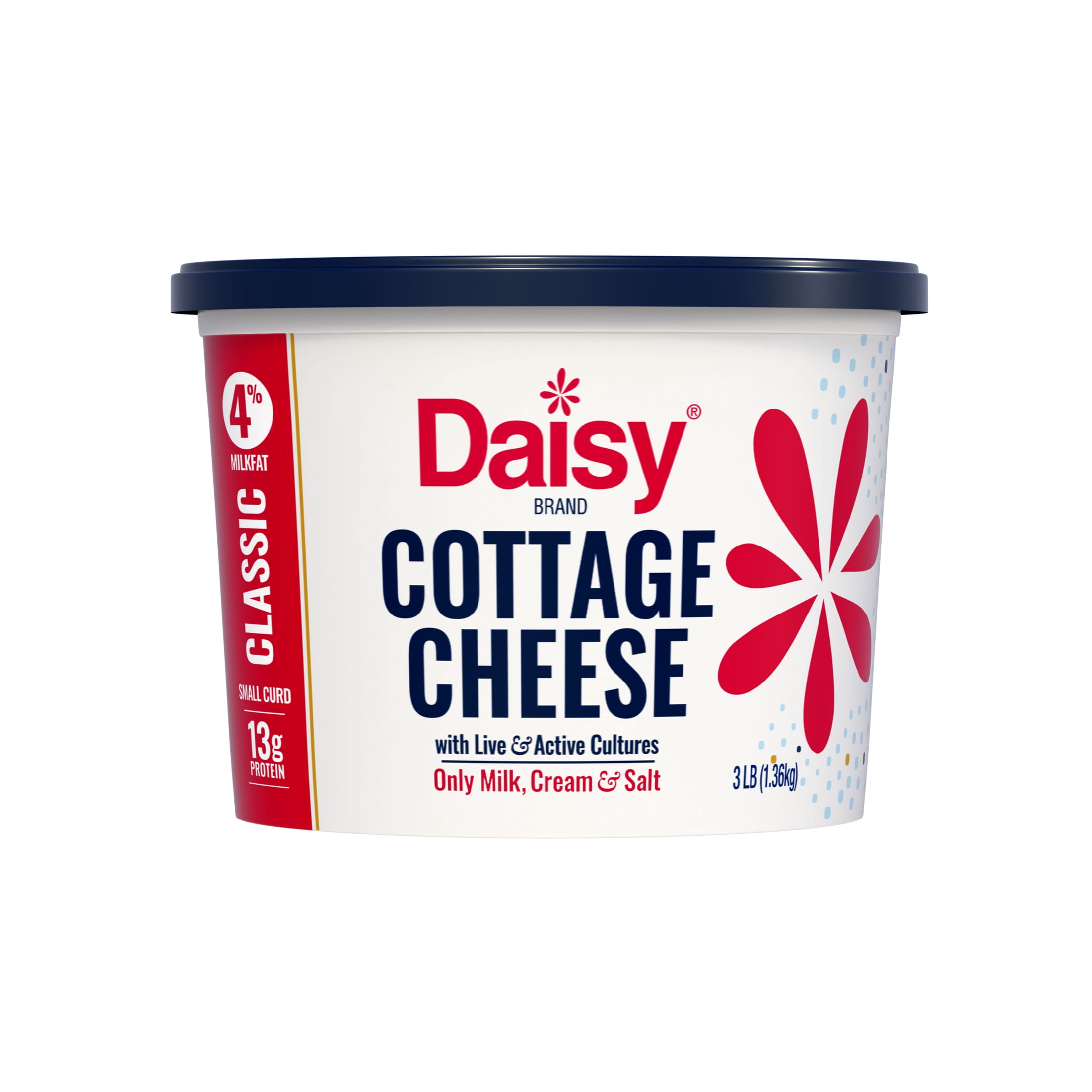 Daisy Pure and Natural Cottage Cheese, 4% Milkfat, 48 oz (3 lb) Tub (Refrigerated) – 13g of Protein per Serving