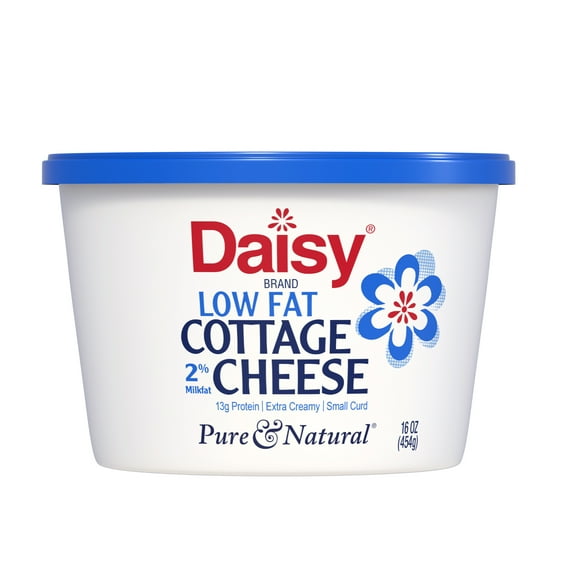 Daisy Pure and Natural Low Fat Cottage Cheese, 2% Milkfat, 16 oz (1 lb) Tub (Refrigerated) - 13g of Protein Per Serving