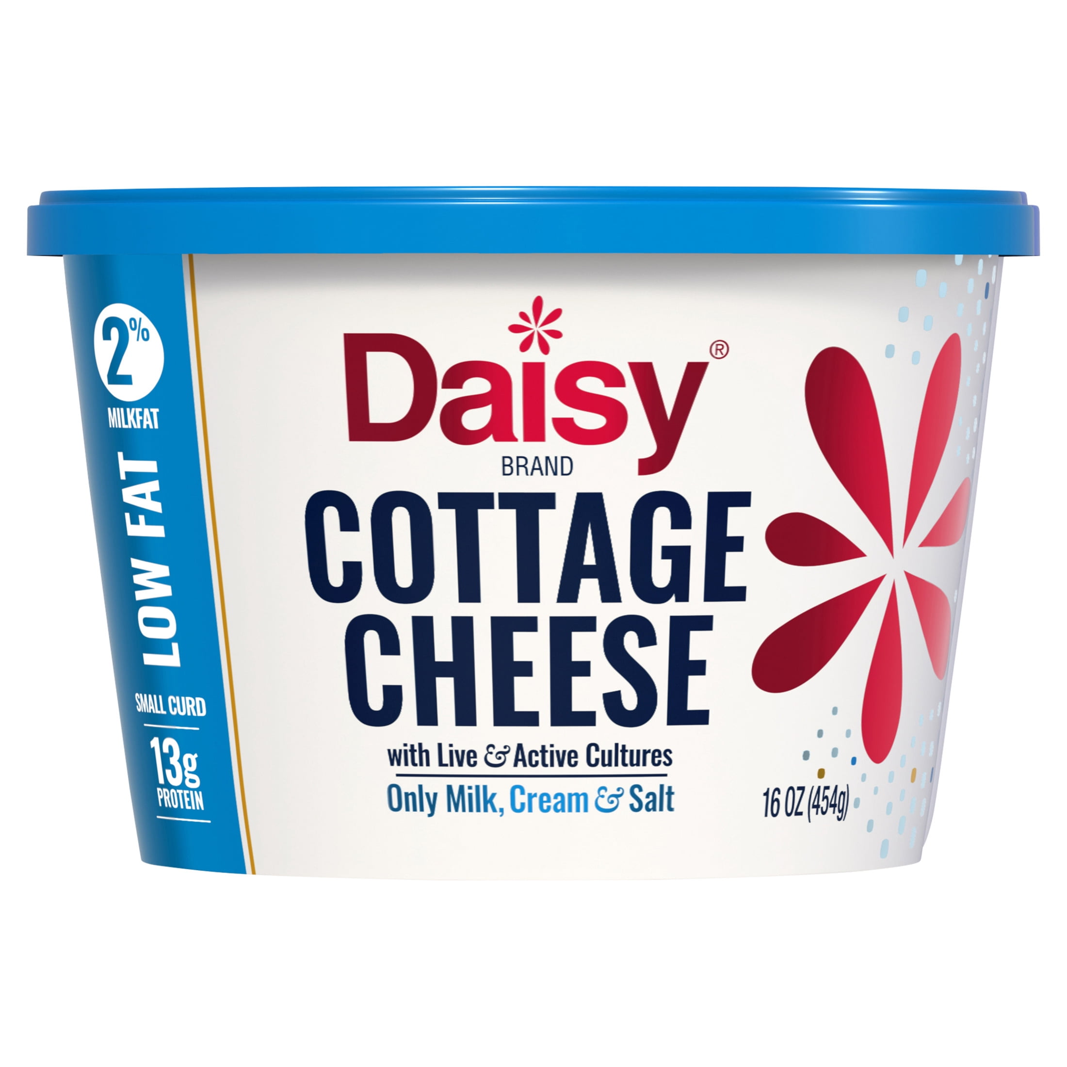 Daisy Pure and Natural Low Fat Cottage Cheese, 2% Milkfat, 16 oz (1 lb) Tub (Refrigerated) - 13g of Protein per Serving