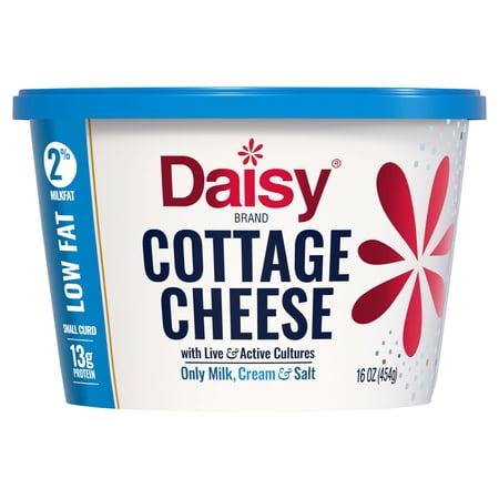 Daisy Pure and Natural Low Fat Cottage Cheese, 2% Milkfat, 16 oz (1 lb) Tub (Refrigerated) - 13g of Protein Per Serving