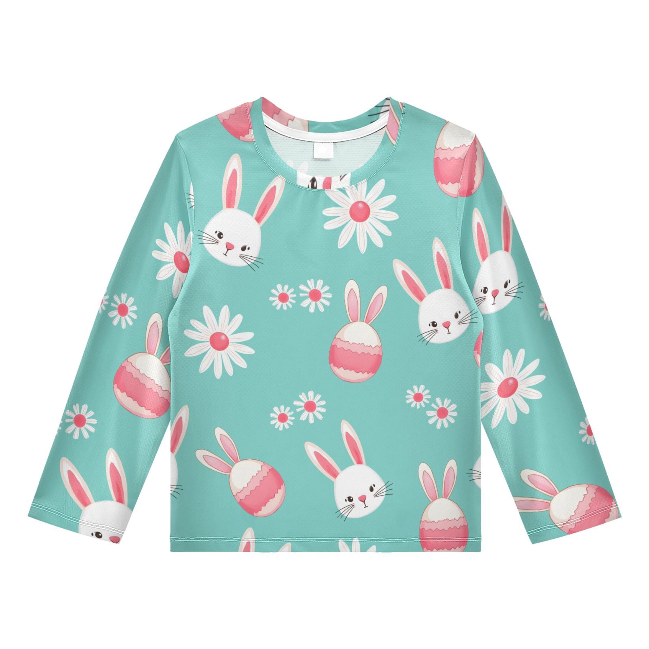 Daisy Rabbit Pattern Boys' Rash Guard Shirts UPF 50 Plus Sun Protection ...
