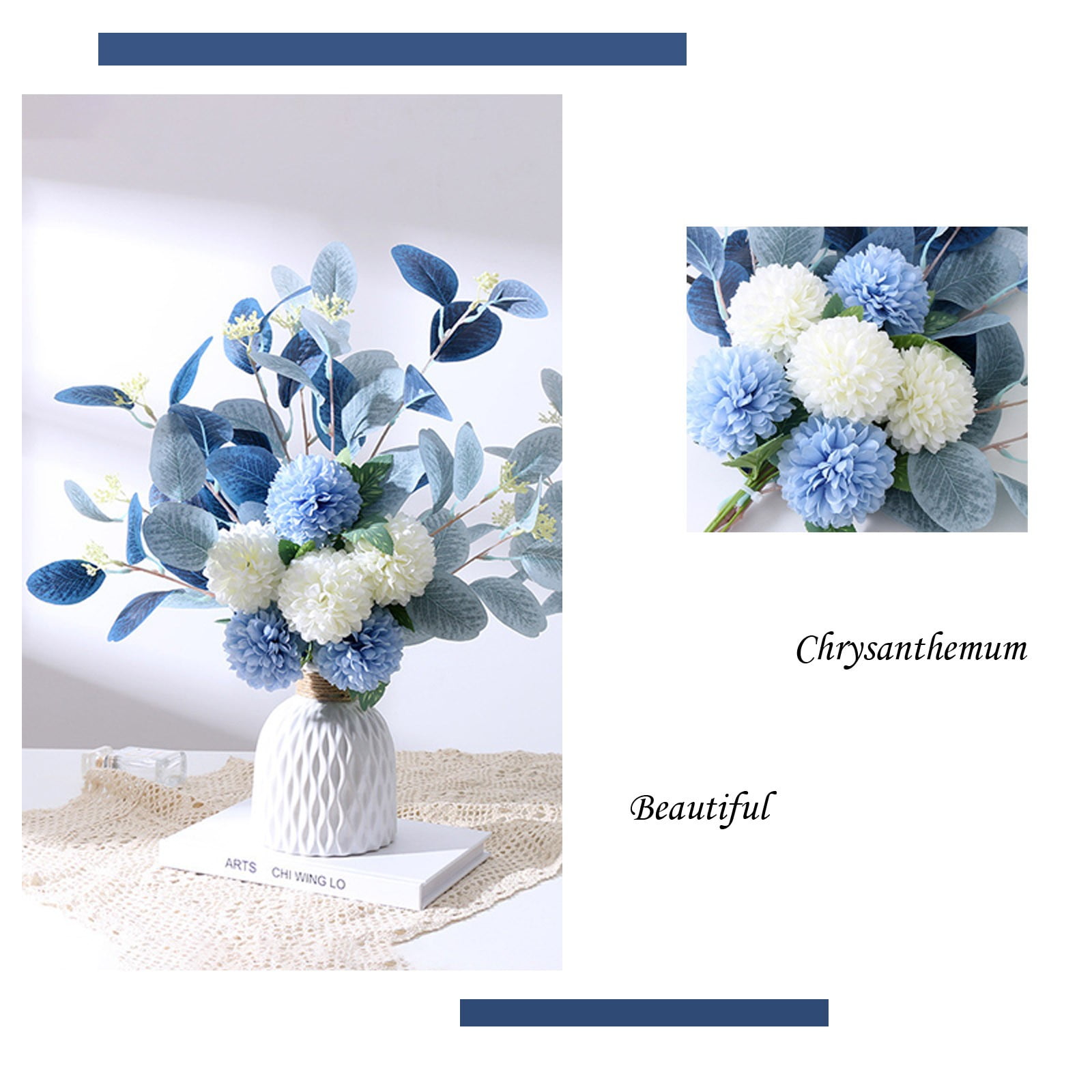 Daisy Realistic Fake Flowers, PVC Blue Flower Bouquet, 1PC 6 Decoration