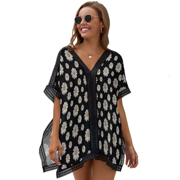 Daisy Repeat Pattern Printed Women's Swimsuit Cover Up Summer Swimsuit Dress