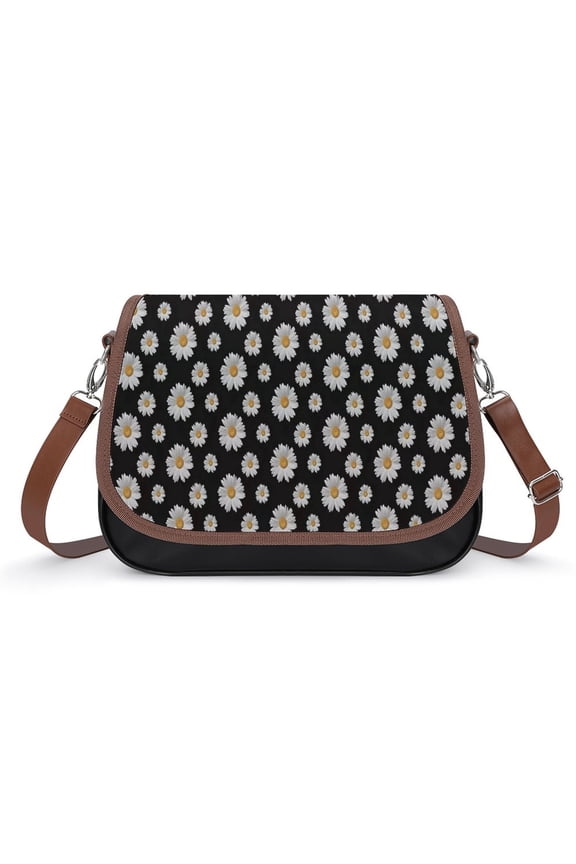 Daisy Repeat Pattern Vintage Crossbody Bag for Women Medium Leather Hobo Bags Shoulder Bag Classic City Leather Satchels