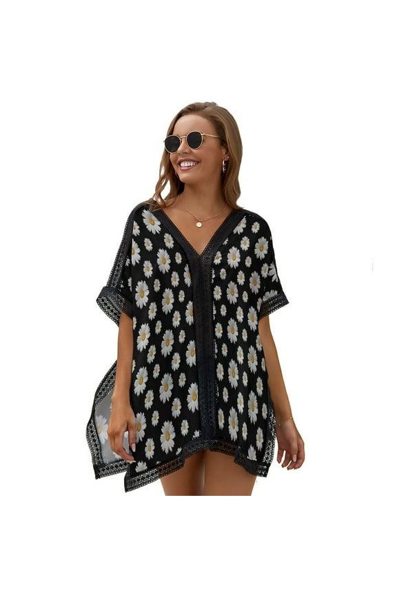 Daisy Repeat Pattern Women's Swimsuit Coverup Summer Beach Cover Up Bathing Suit Dress