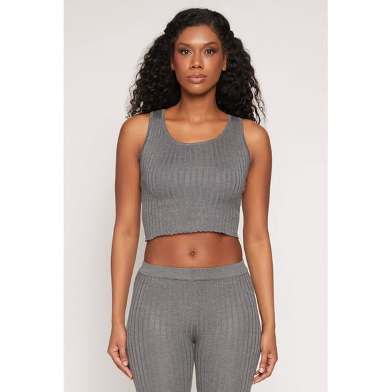 Womens Daisy Ribbed Knit Cropped Tank Top