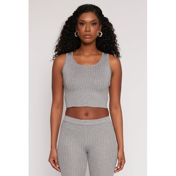 Womens Daisy Ribbed Knit Cropped Tank Top