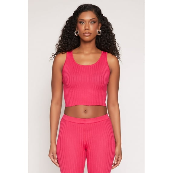 Womens Daisy Ribbed Knit Cropped Tank Top