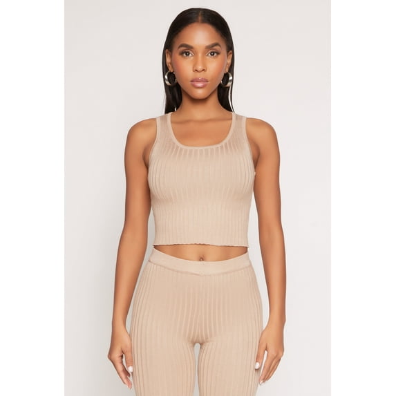 Womens Daisy Ribbed Knit Cropped Tank Top