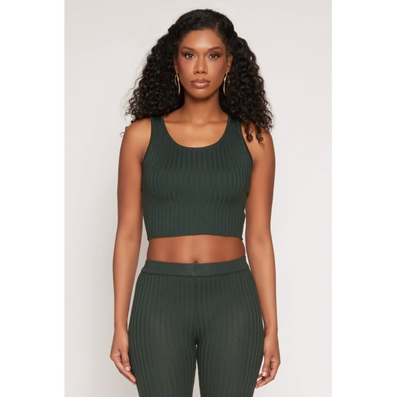 Womens Daisy Ribbed Knit Cropped Tank Top